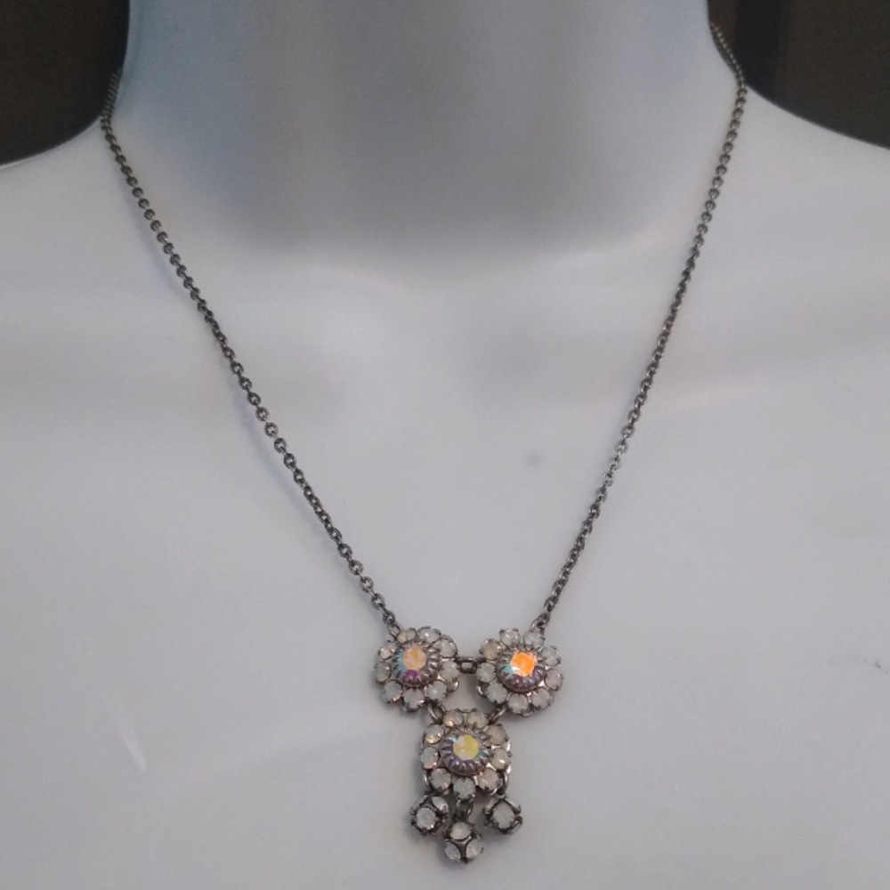 Silver Floral AB Chain Necklace